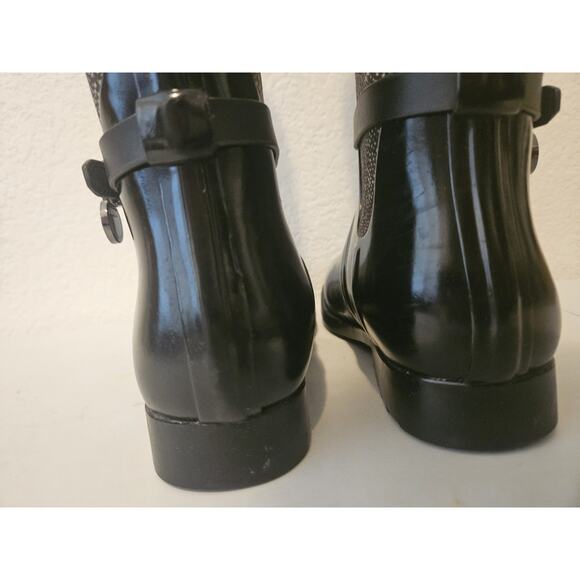 Michael Kors MK CHARM Black White Stretch Tall Rain Boots Shoes Size 6 - Picture 8 of 10
